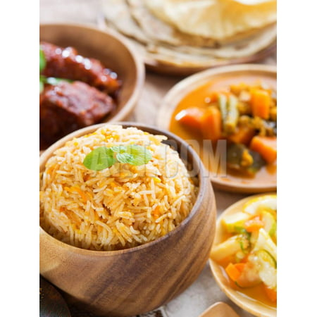 Indian Meal Biryani Rice, Chicken Curry, Acar Vegetable, Roti Chapatti and Papadom. Print Wall Art By