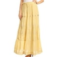 thumbnail image 4 of Sakkas Solid Embroidered Gypsy / Bohemian Full / Maxi / Long Cotton Skirt - Burnt Yellow - One Size, 4 of 5