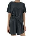 thumbnail image 2 of Juslio Pajamas for Women Short Sleeve Homewear Crewneck Tops and Elastic Waist Shorts Fashion 2 Piece Matching Pajamas Sets Free Size, 2 of 5