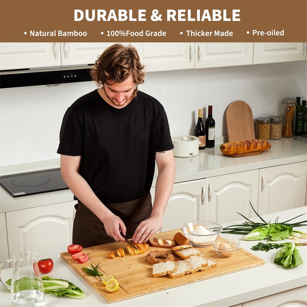 30" x 21" Extra Large Bamboo Cutting Board & Stovetop Cover, 2-in-1 Stove Top Cover Chopping Board with Detachable Feets, Kitchen Board with Juice Groove