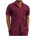 thumbnail image 2 of ZOYOEN Mens Waffle Knit Button Down Shirts- Summer Short Sleve Casual Beach Shirts with Pockets Wine Size XL, 2 of 7