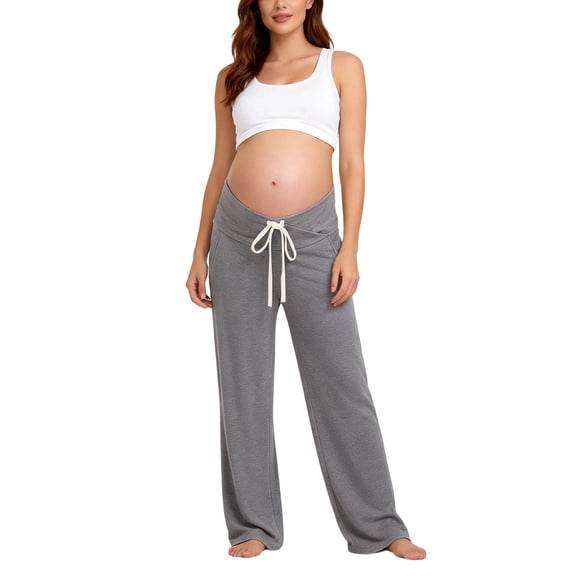 LIaqionyy Maternity Women's Pants Wide Leg Pregnancy Lounge Sweatpants with Drawstring Casual Loose Trousers