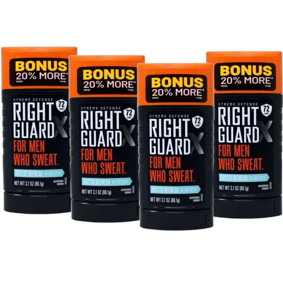 4 Pack - Right Guard Xtreme Defense Antiperspirant & Deodorant for Men Who Sweat, 72 HR, Arctic Refresh All-Day Scent, 3.1oz