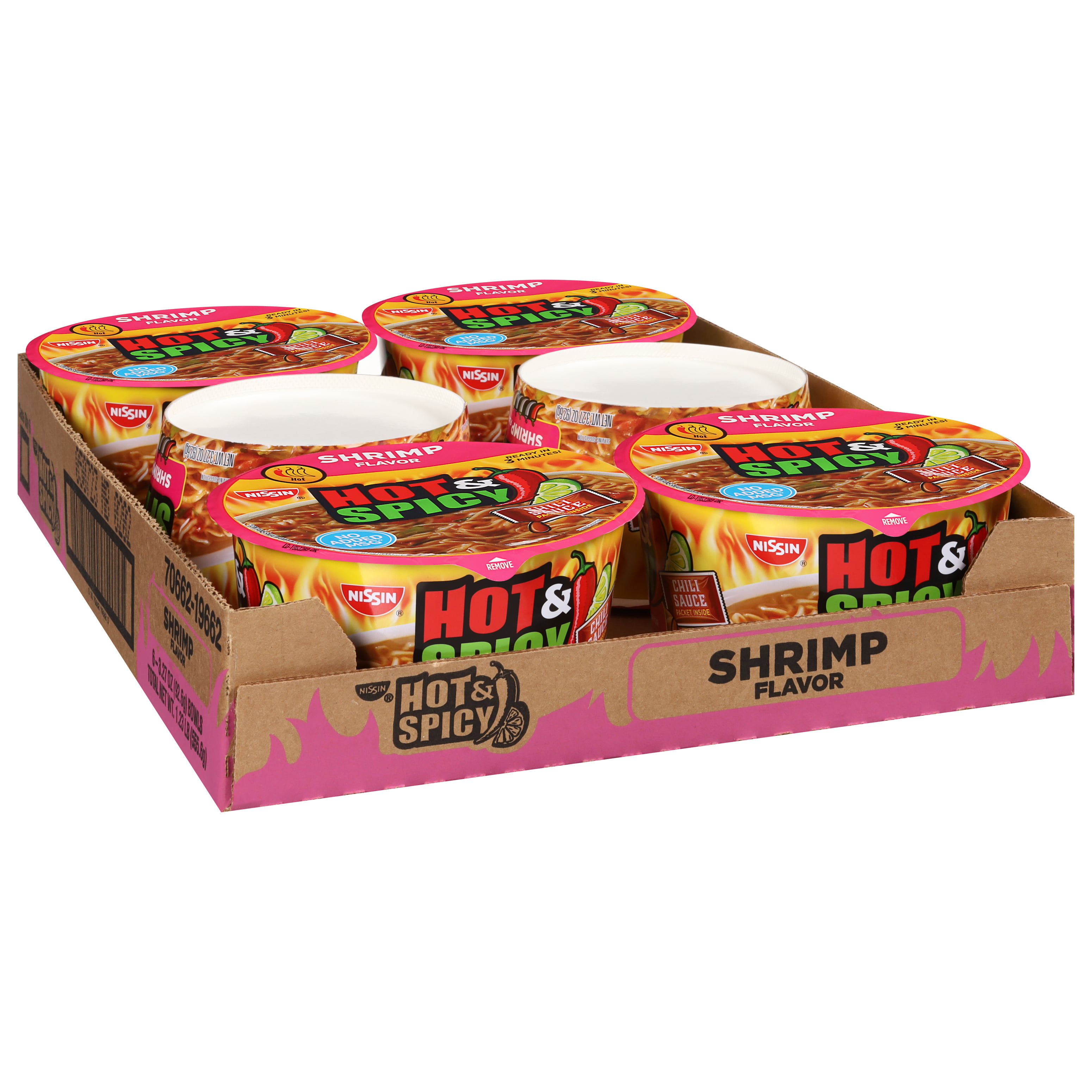  Nissin Hot & Spicy Ramen Noodle Soup, Shrimp, 3.27 Ounce (Pack  of 6) : Grocery & Gourmet Food