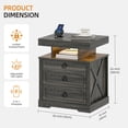 thumbnail image 2 of VKCC Modern 3-Drawer Nightstand with LED & Hidden Drawer, Bedside Table with Charging Station, Rustic Brown, 2 of 9
