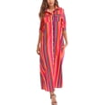 thumbnail image 7 of Women's 3/4 Sleeve Button Closure Shirts Striped Floral Print Beach Dress Sexy Neckline High Waist Long Dresses, 7 of 7