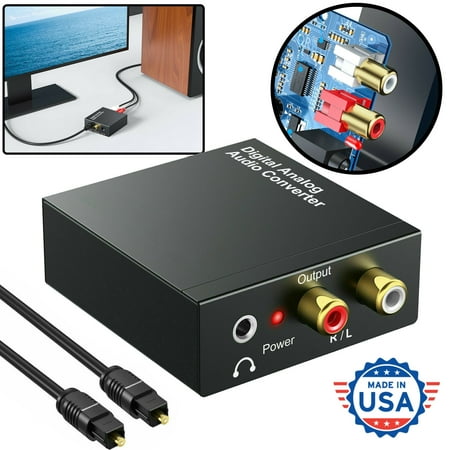 Digital to Analog Audio Converter - 96kHz Optical to RCA with Optical & Power Cable Digital SPDIF Toslink to Stereo L/R and 3.5mm Jack DAC Converter fits for PS4 Xbox HDTV DVD Headphone