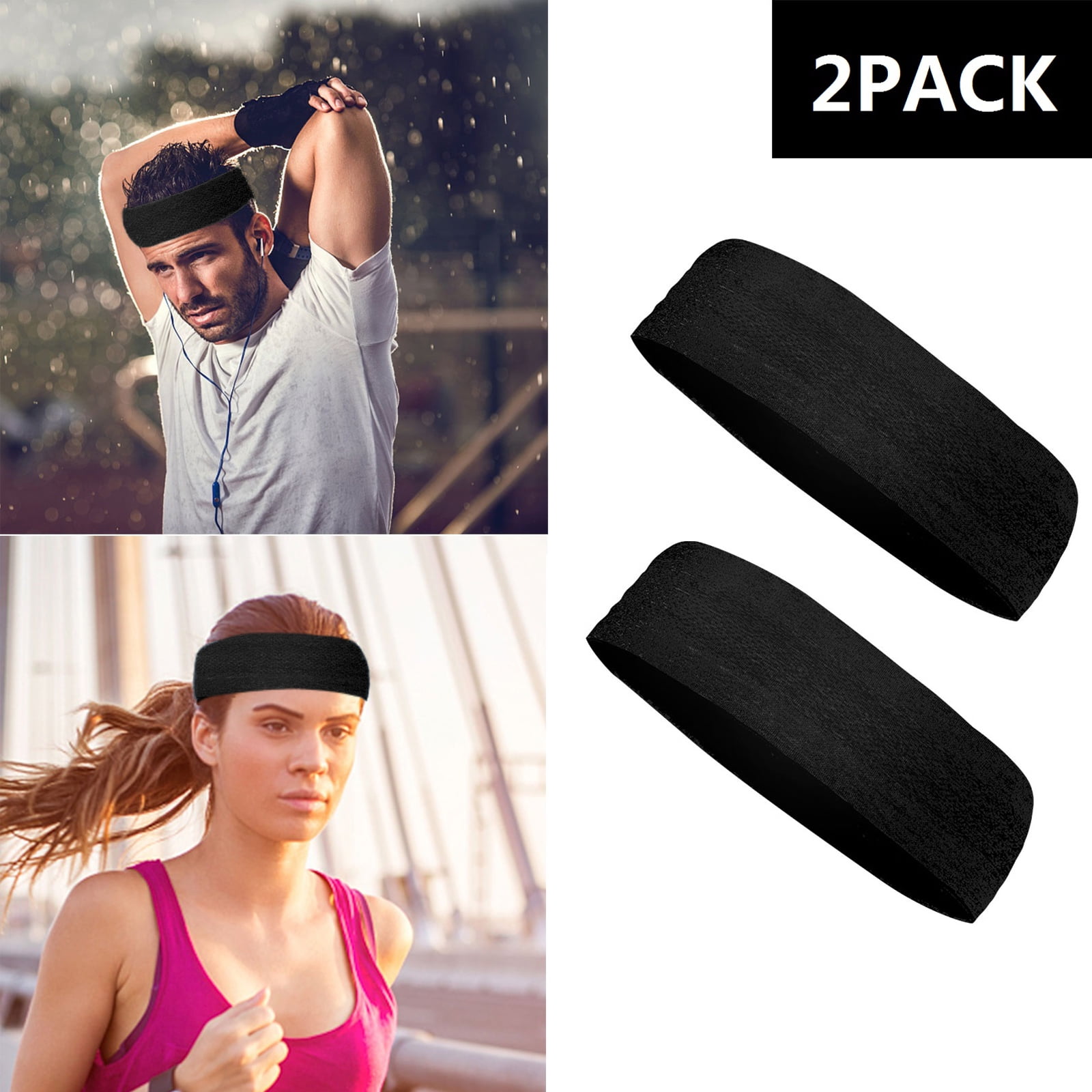 Performance Stretch & Moisture Wicking for Running Work Out Crossfit Gym Tennis Basketball Guys Sweatband Sports Headband for Women Men Unisex COOLOO 2 Pack Womens Headband 