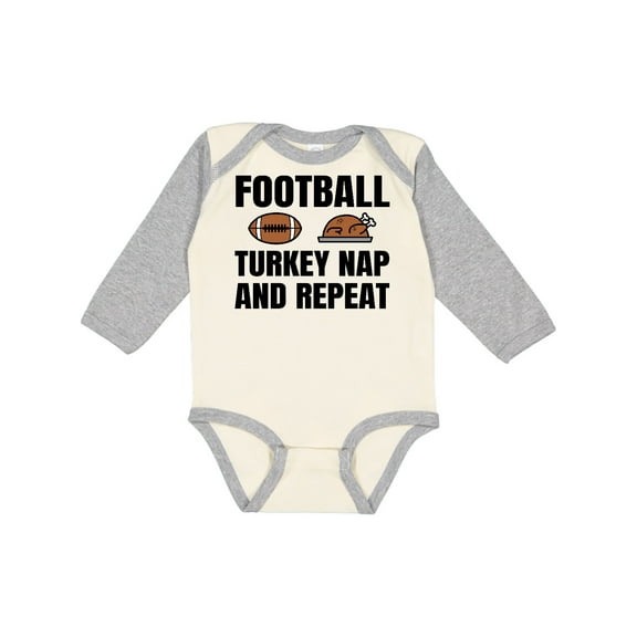 Inktastic Thanskgiving Football Turkey Nap and Repeat Boys or Girls Long Sleeve Baby Bodysuit