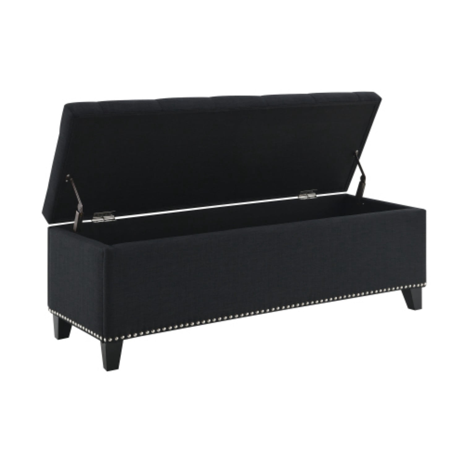 47.5" Storage Ottoman Bench with Safety Hinge, Linen Tufted Storage Bench for Bedroom, Entryway, Living Room, End of Bed Bench, Black