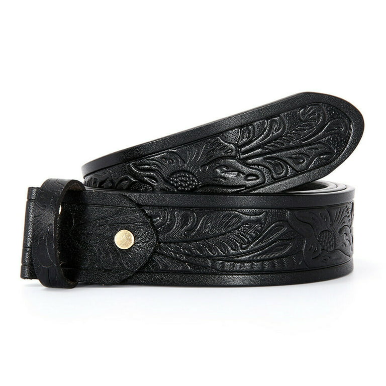 Classic Western Flower Design Leather Snap On Belt Mens Womens-NO BUCKLE 