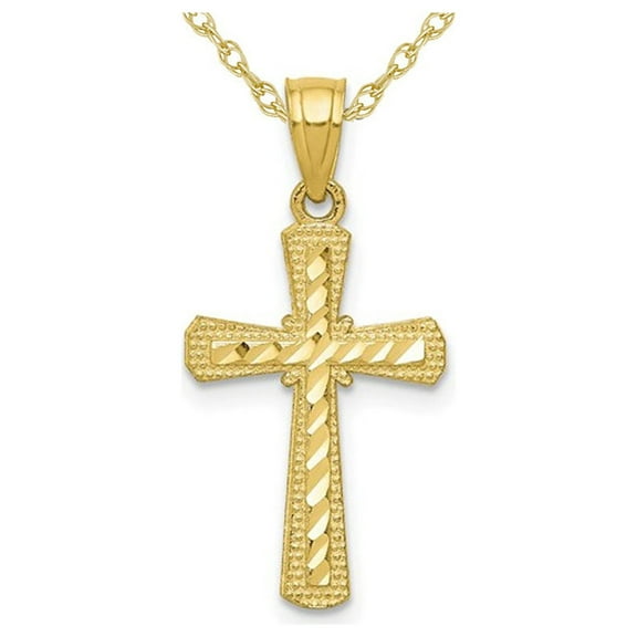Gem & Harmony 10K Yellow Gold Diamond Cut Cross Pendant Necklace with Chain for Women