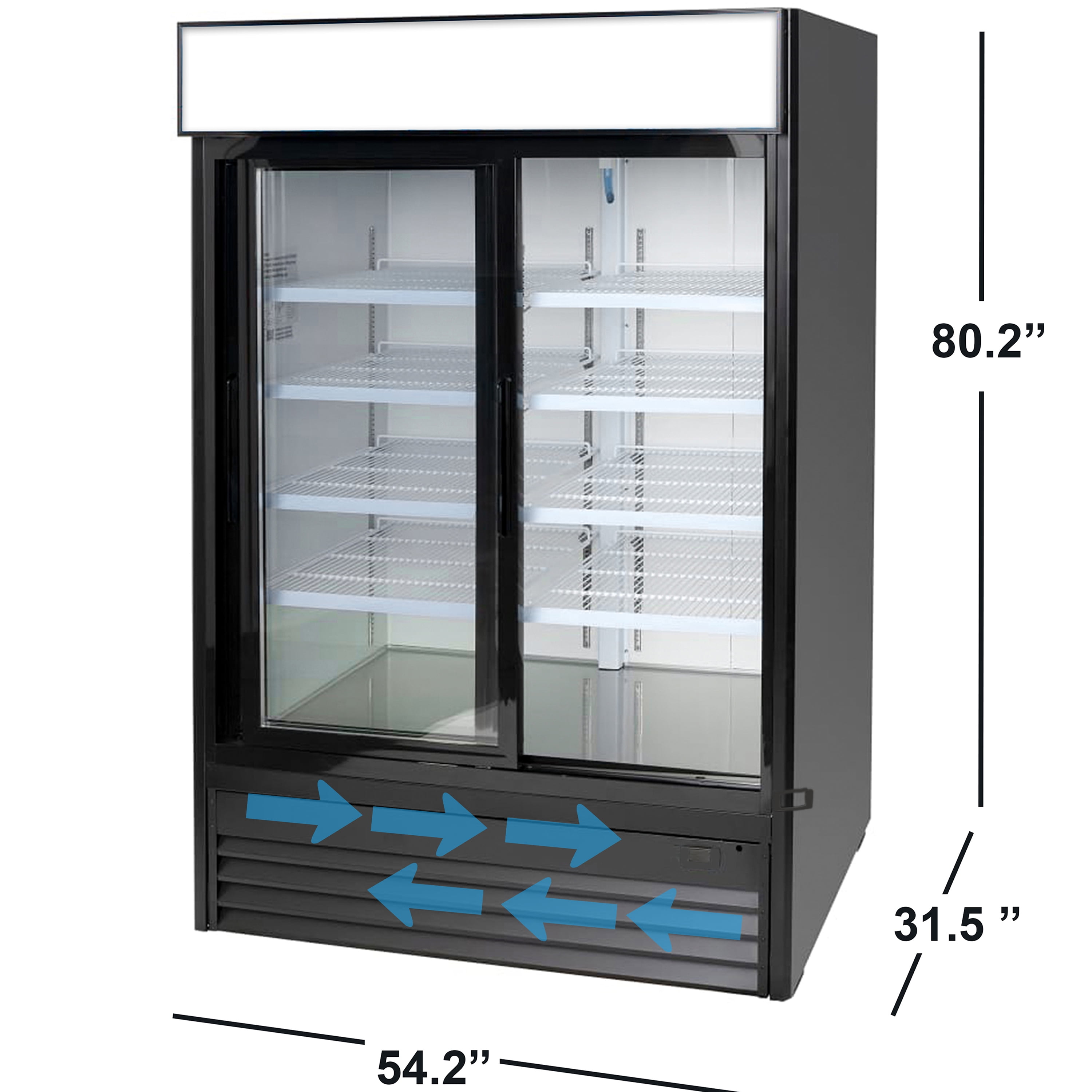 NSF 54" 2-Door Sliding Glass Door Beverage Refrigerator, 39 Cu.Ft. Commercial Merchandiser Cooler, R290