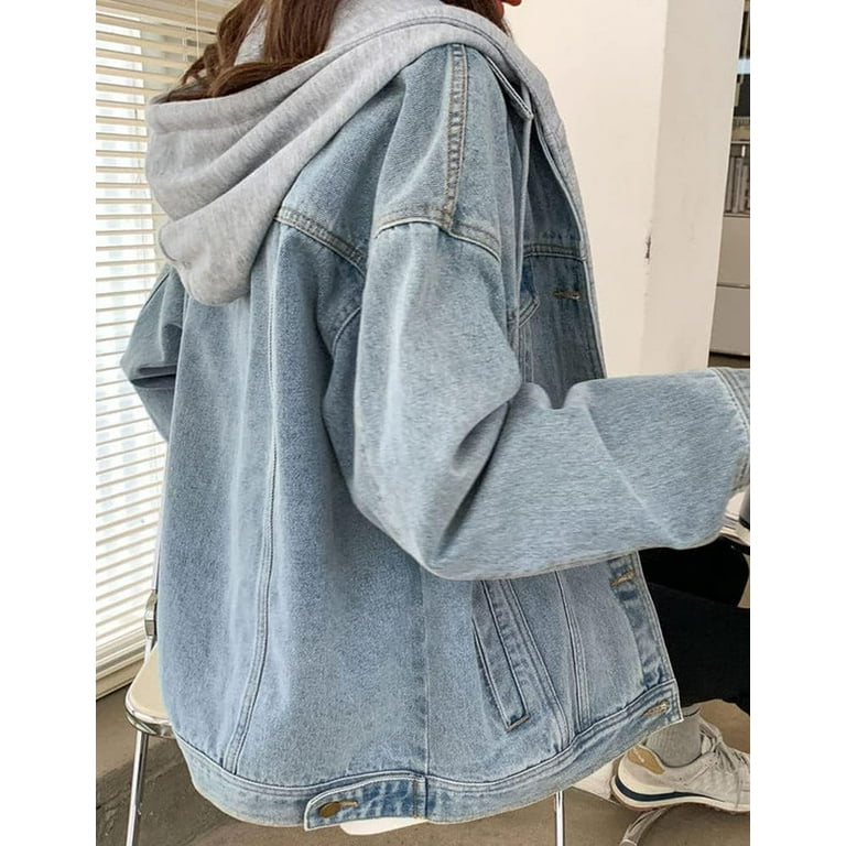 Jean jacket with sweatshirt hood sale
