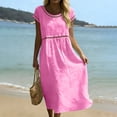 thumbnail image 3 of YuXingFu Womens 100% Cotton Dresses Maxi Crew Neck Plus Size Womens Dress Short Sleeve Solid Color Long Casual Summer Pink S, 3 of 9