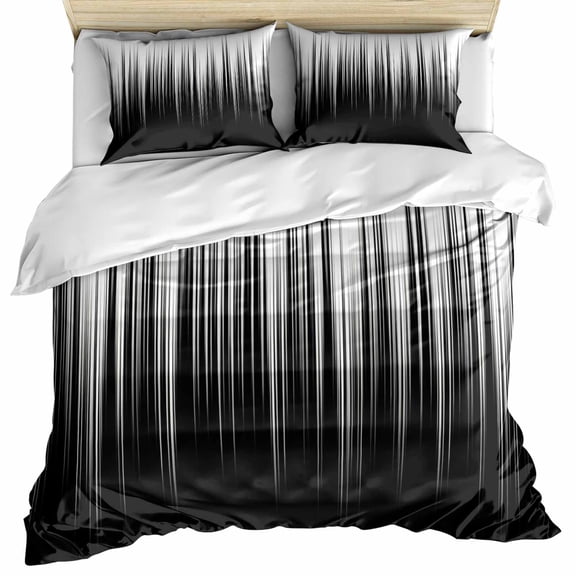 Black White Bedding 3 Piece Duvet Cover Set California King, Modern Geometric Abstract Gradient Striped Microfiber Comforter Cover with Zipper Closure & Pillowcases, FadeResistant Quilt Cover