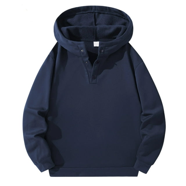 Dagugfen Mens Hoodies Quarter Button Long Sleeve Drop Shoulder Loose Sweatshirt Casual Pullover Solid Color
