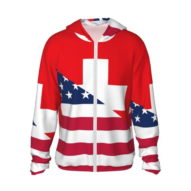 Fotbe USA Switzerland Chaqueta con Protección Solar UPF 50+ para Hombre y Mujer, Camisa con Capucha y Bolsillos-Medium