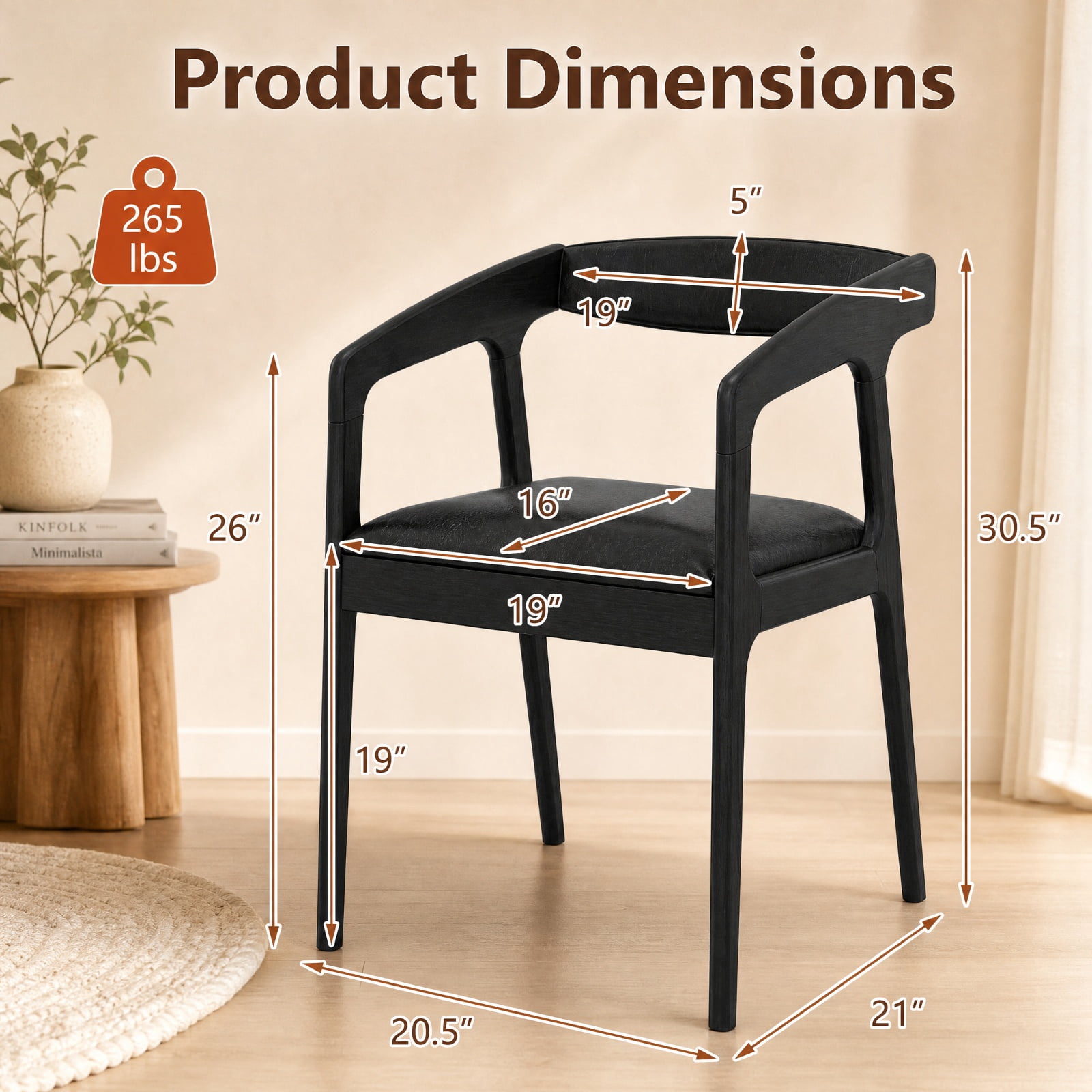 Furnibear Upholstered Armchairs Set of 2 with Cozy Backrest and Padded Seat Cushion for Kitchen Dining Room Living Room Home, Black