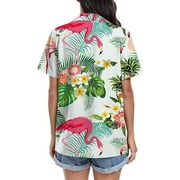 Aiyino Women's Hawaiian Floral Shirts Short Sleeve Button Down Tropical Holiday Summer Beach T-Shirt Tops,XXL Bird Green Leaf