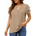 thumbnail image 3 of UVN Summer Blouse for Women Ruffle Short Sleeve Shirts V Neck Button Down Elegant Ladies Tops, 3 of 9