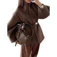 thumbnail image 3 of Women'S High-End Brown Waisted Woolen Jacket Outwear Winter Cropped Overcoat Brown S, 3 of 9