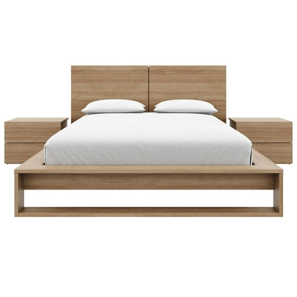 Ensemble de chambre à coucher Birkin 4 pièces avec tête de lit, sommier à lattes et 2 tables de chevet
