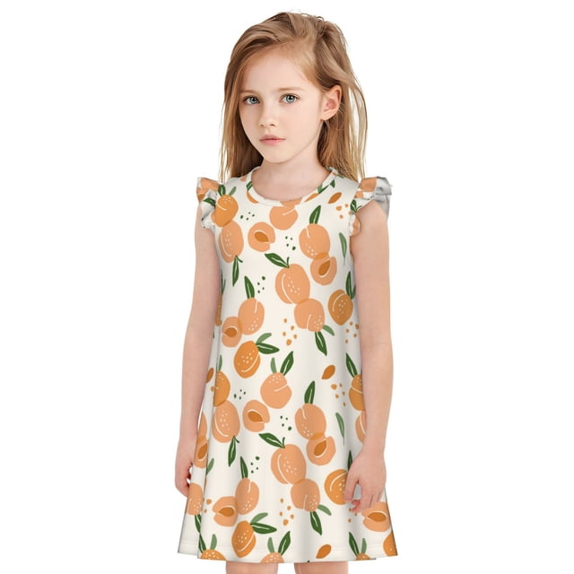 Fotbe Peaches Vestido de Dormir para Niñas de 3 a 10 Años, Mangas Cortas, Estilo Princesa, Pijama Camisón con Mangas Voladas-Large