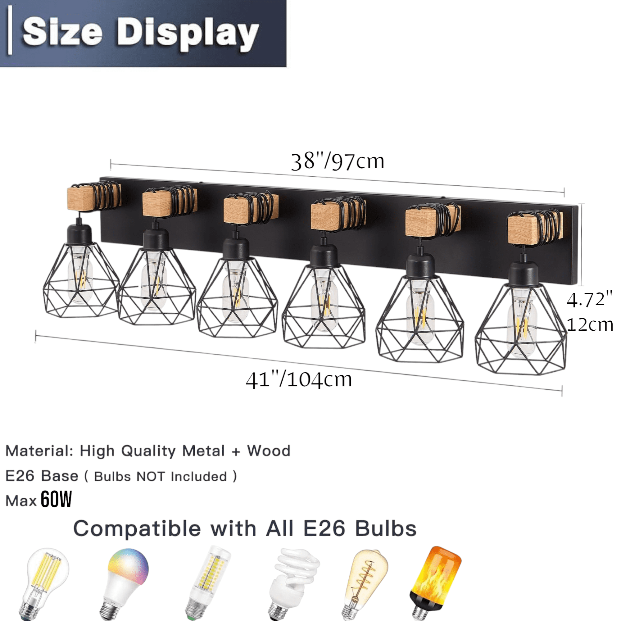 JESTOP Farmhouse Bathroom Vanity Light with 4/5/6 Lights for Bathroom, Hallway (Bulb Not Included)