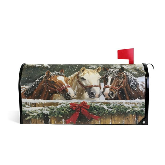 Mailbox Covers Magnetic Large Size 25.4x20.78 in Mailbox Wraps Post for Garden Yard Decor Three Horses