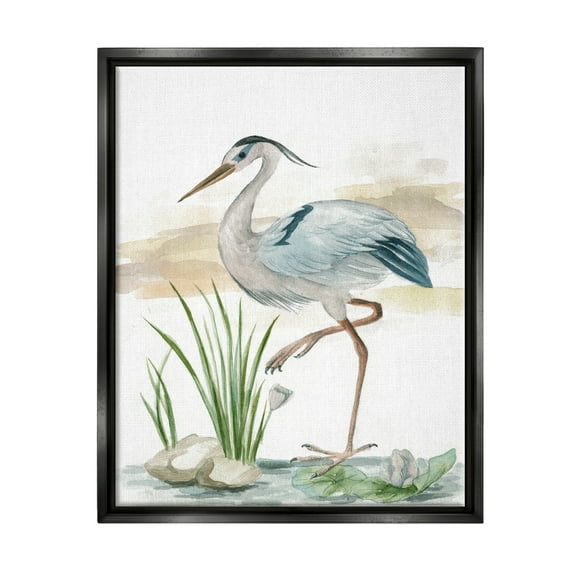 Stupell Industries Heron on Pond Painting Animals & Insects Painting Black Floater Framed Art Print Wall Art, 17 x 21