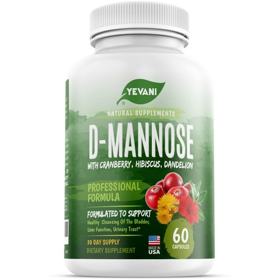 100% Pure D-Mannose Capsules 1000 mg with Cranberry, Hibiscus, and Dandelion Extract, Fast Acting Professional UTI Prevention Formula for Urinary Tract Health and Bladder Support
