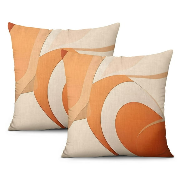 Abstract Boho Orange Mordern Decor Throw Pillow Covers 16"x16", Set Of 2, Linen Study Sofa Cushion Cover Indoor Living Room Home Decor