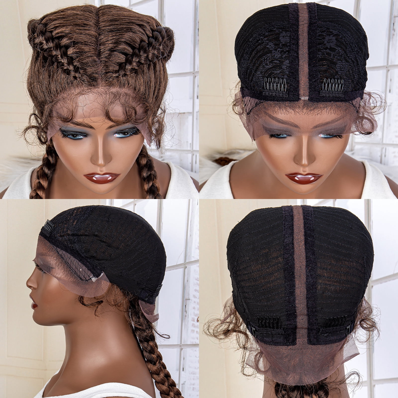 36 Inches Long Lace Front Synthetic Braided Wigs Lace Front Twins Cornrow Braided Wig for Black Women with Baby Hair Middle Part (1B/30 Color)