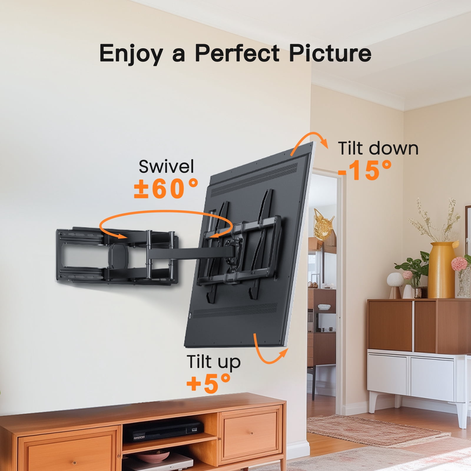 MountFTV Full Motion TV Mount Fits 42-90 in with Swivel, Tilt, Articulating & Extend Max 800x400 mm, Holds up to 150 lbs