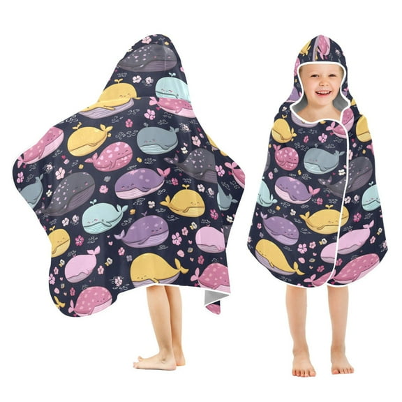 joogoo Cute Whale Cartoon Kids Hooded Beach Towel Baby Bath Towel 23.5"x50"