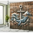 thumbnail image 4 of Ambesonne Nautical Shower Curtain, Rustic Maritime Anchor Art, 69"Wx75"L, Cocoa and Slate Blue, 4 of 4