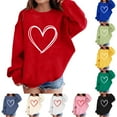 thumbnail image 5 of KAUOD Girls Cute Heart Print Sweatshirts Long Sleeve Crew Neck Ribbed Cuffs Pullover Tops Teen Kids Cotton Soft Clothes, 5 of 7
