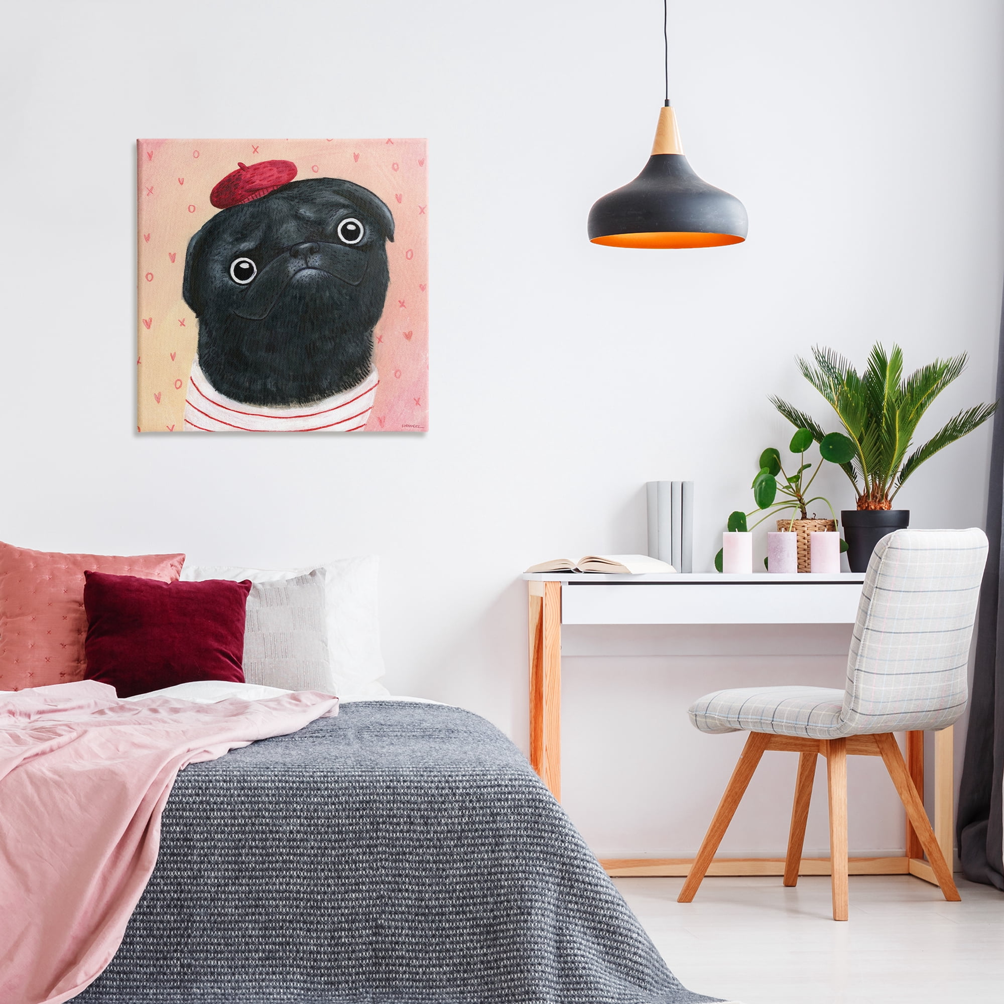 Stupell Industries Happy Pug In Paris Animals Painting Wrapped Canvas Art Print Wall Art, 30 x 30
