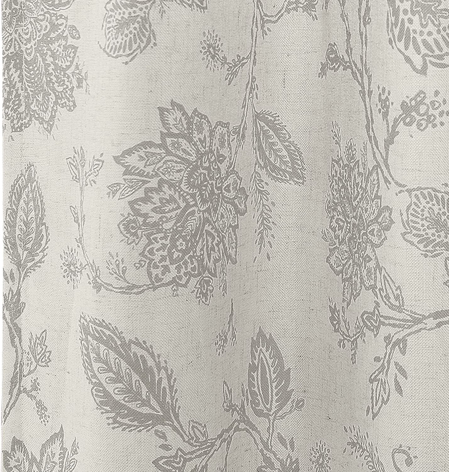 DriftAway Freda Jacobean Floral Linen Blend Blackout Thermal Insulated Energy Saving Privacy Window Curtain Valance Rod Pocket 2 Layers Single 18"L x 52"W plus 2" Header Gray Beige