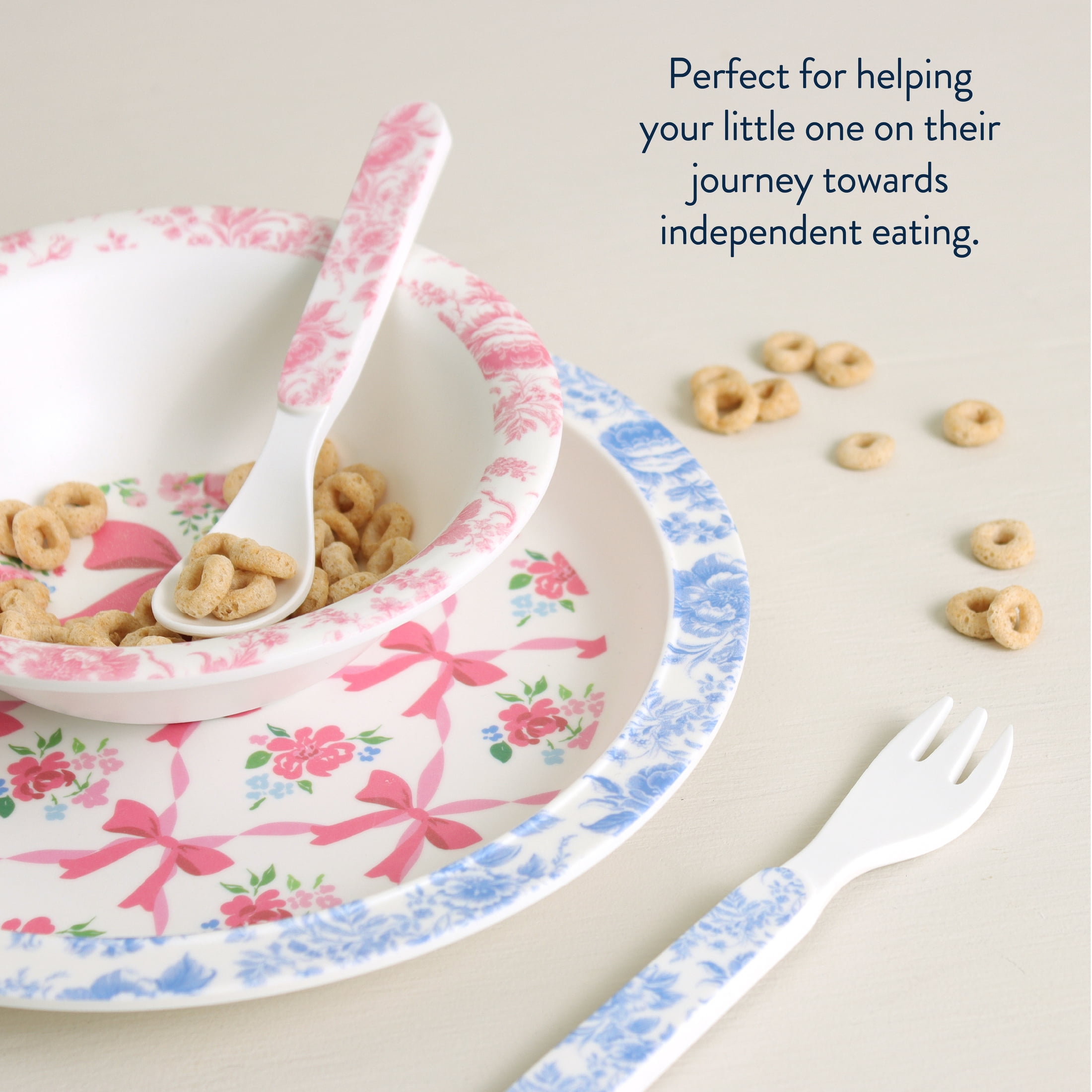 Itzy Bistro Set Ribbons & Roses Melamine Tableware for Kids