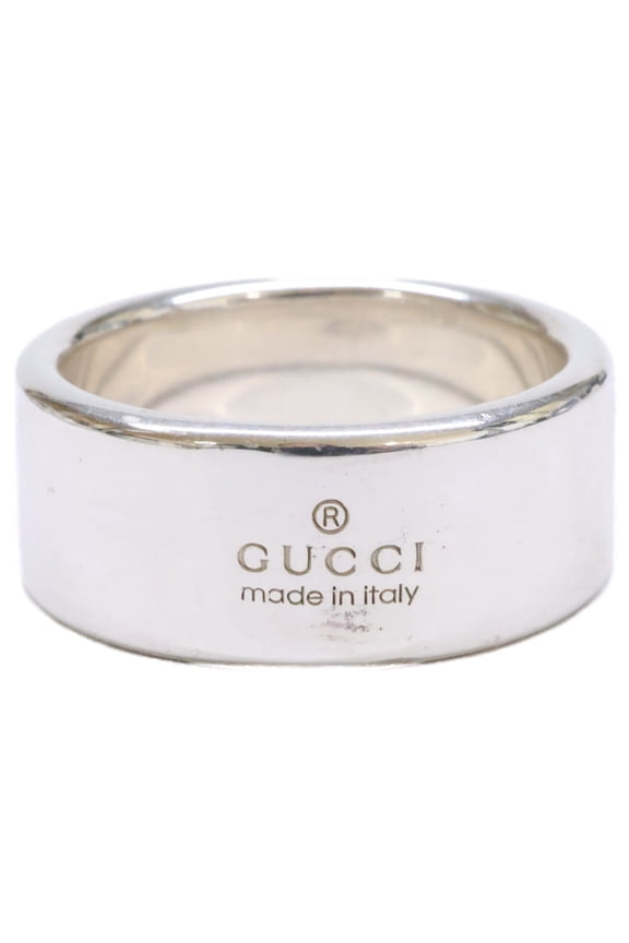 Pre-Owned GUCCI Ag925 Diagonal Interlocking G Ring, Size 10, Silver