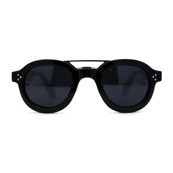 Metal Top Bridge Hipster Vintage Style Round Snug Horn Rim Sunglasses All Black