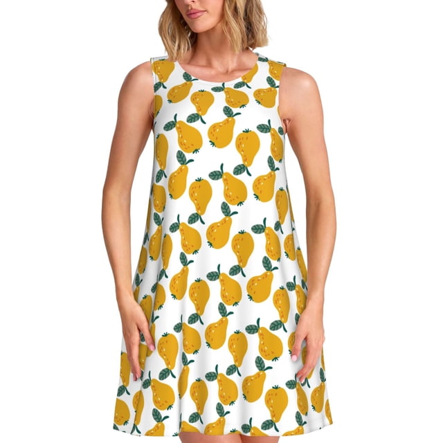 Fotbe Yellow Pears Vestido de Verano sin Mangas para Mujer – Vestido Midi Línea A, Estilo Camiseta Floral, Vestido Playero Casual y Fluido
