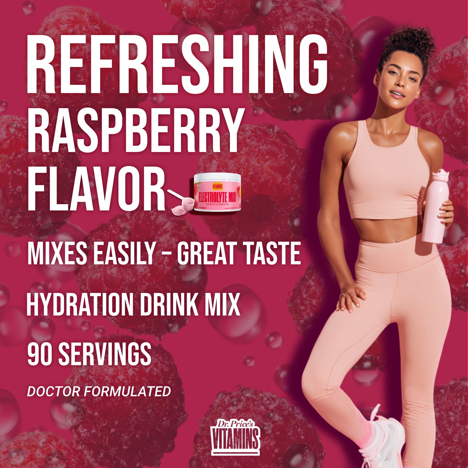 Dr. Price’s Electrolyte Mix – Raspberry Flavor, 90 Servings | Sugar-Free Hydration Powder with Trace Minerals | Gluten-Free, No Sugar