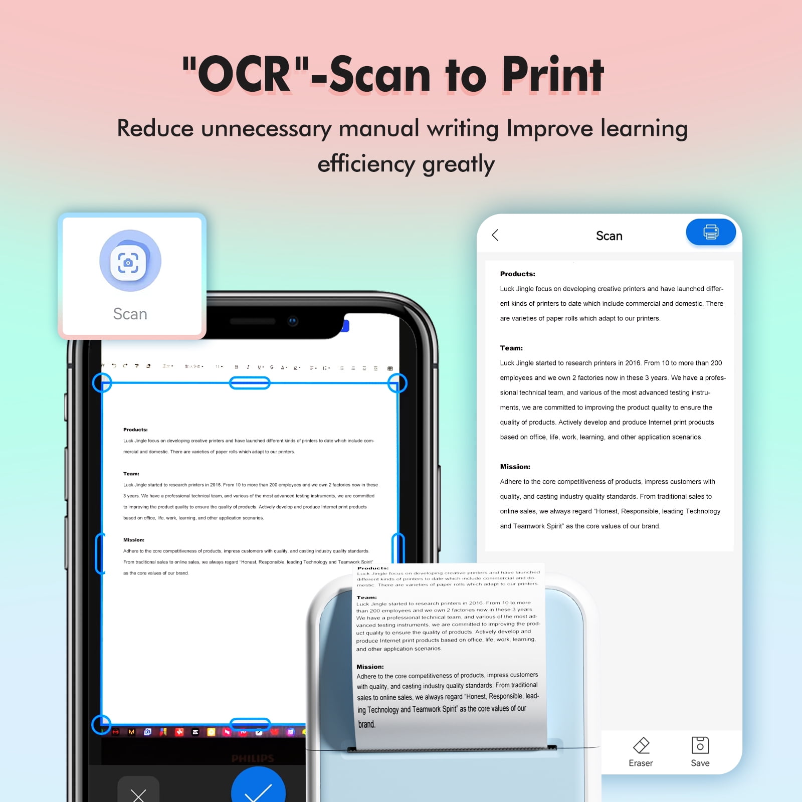 Bluetooth Portable Thermal Printer Inkless Mini Printer Sticker Maker for Phone Study Notes Diagrams & Photos DIY Label
