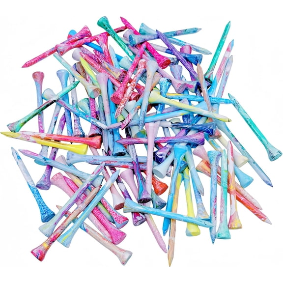 Golf Tees Multiple Colors Mixed Size Package, 100pcs Professional Bamboo/Wood Golf Tees, Size 3-1/4", 2-3/4" & 1-1/2" Reduce Friction and Resistance Coloured Pattern 2-3/4" 1-1/2"