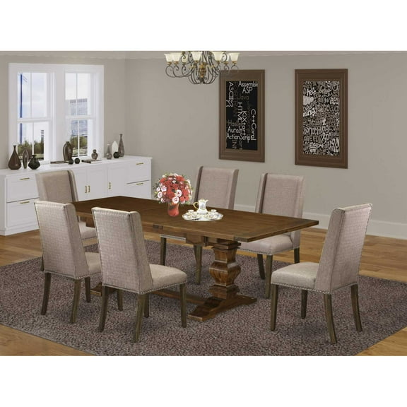 East West Furniture Lassale 7-piece Wood Dining Set in Walnut/Dark Khaki