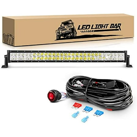 Waywe 32 inch 180W Spot Flood Combo Led Light Bar Off Road Lights Work Light Driving Lamp Waterproof Fog Light with 16 AWG Wiring Harness Kit for Truck Jeep ATV SUV