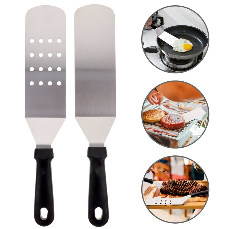 2pcs stainless steel frying spatula barbecue turners grill scraper cooking  griddle scraper Metal Spa…See more 2pcs stainless steel frying spatula